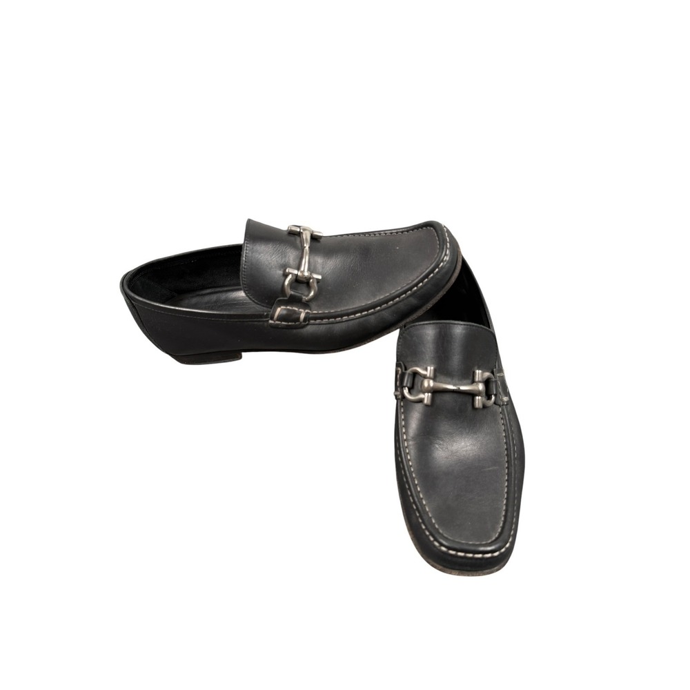 Salvatore Ferragamo Gancini Horse Bit Loafers Men 7 EE Black Leather MS21718